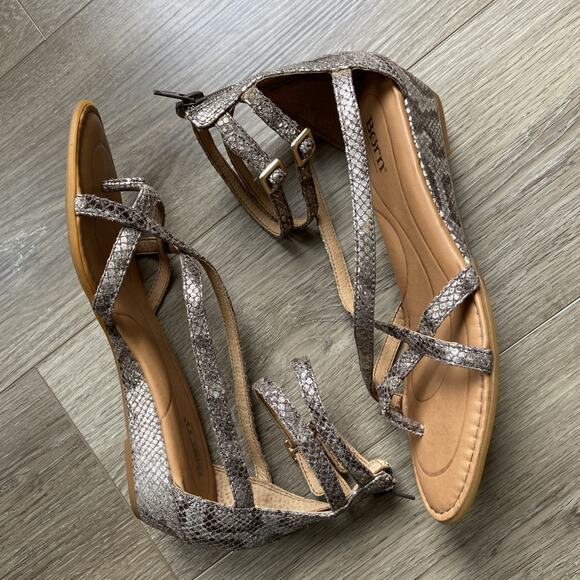 Born BOC Strappy Gladiator Wedge Zip-Up Sandal Women Sz 10 Gold Silver Snakeskin - Picture 4 of 11